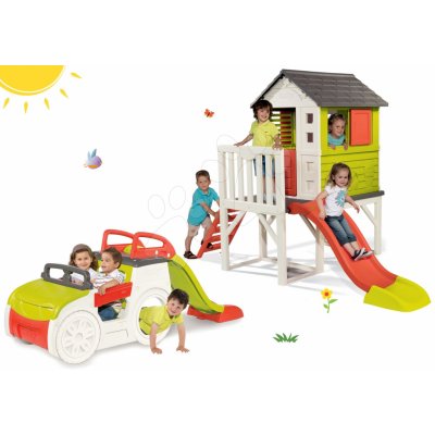 Smoby Set detský domček na pilieroch Pilings House s 1,5 m šmykľavkou+preliezačka Adventure Car s pieskoviskom SM810800-4