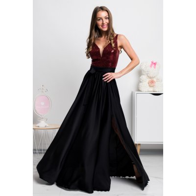 Společenské šaty se saténovou sukní a flitry bordová – Zboží Dáma