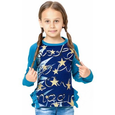 Winkiki Kids Wear Dívčí mikina Stars tyrkysová