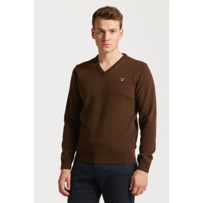 Gant Superfine Lambswool V-neck hnědá – Zboží Mobilmania