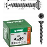 Vruty do dřeva SPAX 4,5x40 mm, Torx, plný závit, zápustná hlava, černé, 200 ks – Hledejceny.cz