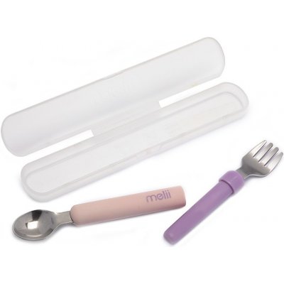 Melii Dětská vidlička a lžička s pouzdrem růžovo/fialová – Sleviste.cz
