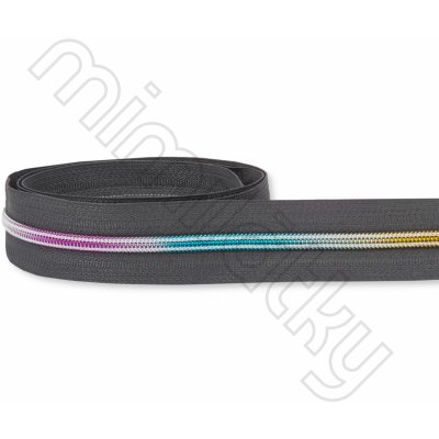 Zip spirálový 5mm metráž tmavě šedá/duhová – Zboží Mobilmania