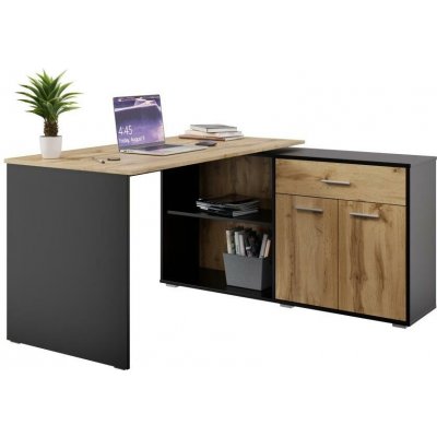 Nejlevnější nábytek Rohový psací stůl NEJBY DUKE II, černý/dub wotan – Hledejceny.cz
