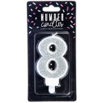 PartyDeco Svíčka na dort 8 STŘÍBRNÁ TŘPYTIVÁ – Zboží Dáma