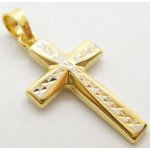 Klenoty Budín Dámský zlatý gravírovaný přívěsek křížek z bílého a žlutého zlata 02176 – Zboží Dáma