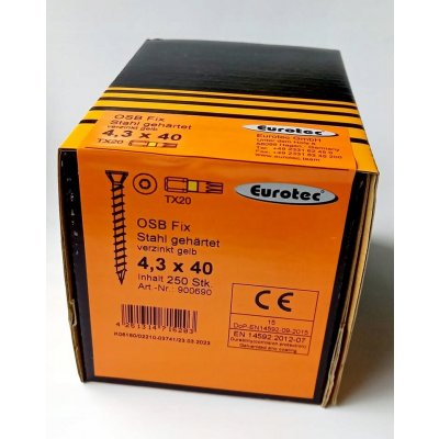 EUROTEC vruty do OSB desek FIX pozink 4,3x40 TX20 - 250 Ks – Hledejceny.cz
