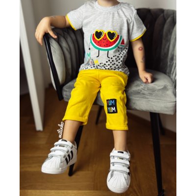 Miniworld 2dílný letní set pro miminka Yum yum šedožlutý – Zboží Dáma