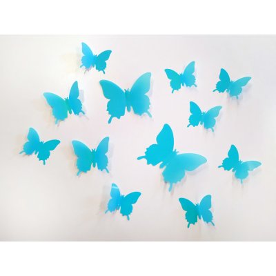 Nalepte.cz 3D motýli na stěnu světle modrá 12 ks šíře 6 x 10 cm šíře 6 x 5 cm