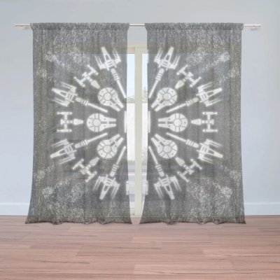 Sablio Záclony Star Wars Vesmírné lodě na šedém abstraktu: 2ks 150x250cm – Zboží Mobilmania