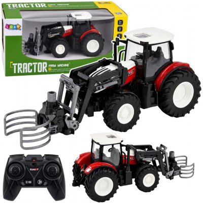 LEAN Toys Dálkově ovládaný farmářský traktor RC s čelním nakladačem a drapákem na balíky 1:24, červený – Hledejceny.cz