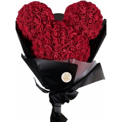 Medvídárek Pugét z růží Mickey - tmavě červený – Zboží Mobilmania