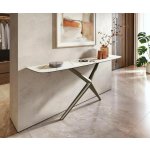 Delife Edge oválný tvar 180×40 cm keramika Calacatta Luxe bílá zlatá šedá Estelo kov titanová barva – Sleviste.cz