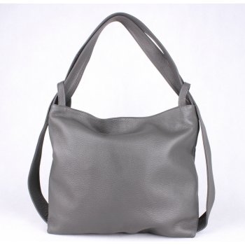 Kabelka a batoh v 1 velká kožená šedá kabelka na rameno a batoh 7712