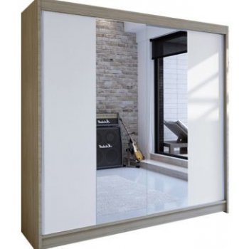 Kapol Talin II 180 cm s půleným zrcadlem a posuvnými dveřmi Stěny dub / bílá