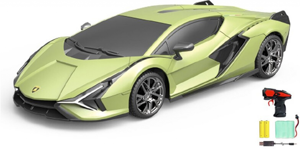 Siva RC auto Lamborghini Sian olivově zelená metalíza 100% RTR LED světla 1:24