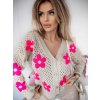 Dámský svetr a pulovr Fashionweek Krátký Ažurový kardigan oversize s květy NB102403 Béžový