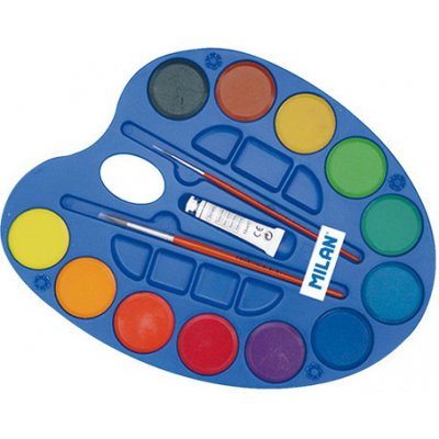 Milan vodové barvy 12 barev 45 mm + 2 x štětec + 1 bílá barva 451841 – Zboží Dáma