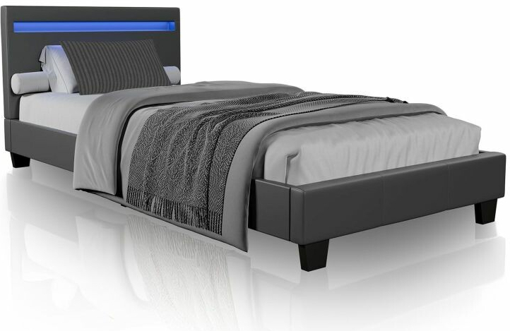 Juskys čalouněná postel JS107753 s LED a laťkovým roštem antracit