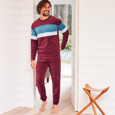Blancheporte pánské pyžamo dlouhé velur bordó – Zboží Mobilmania
