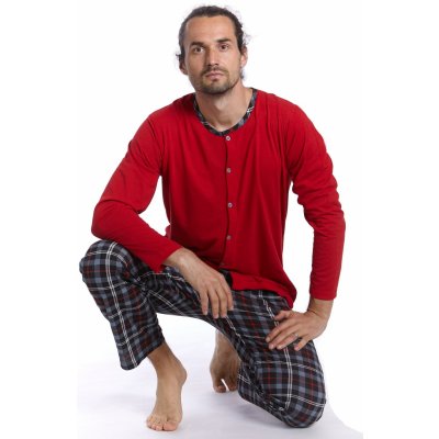1P1437 pánské pyžamo dlouhé propínací červené – Zboží Mobilmania