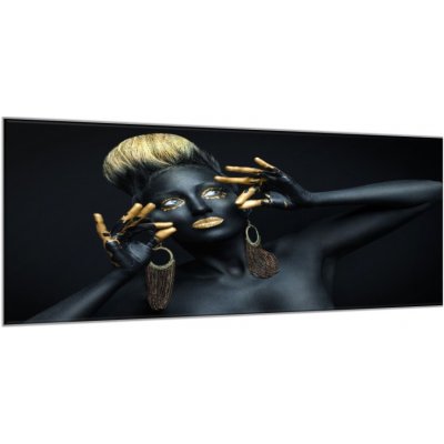 Obraz skleněný žena v černém se zlatým - 70 x 80 cm – Zboží Mobilmania
