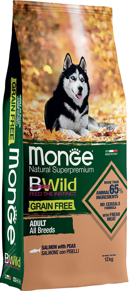 Monge Bwild Grain Free All Breeds Losos a hrášek 2 x 12 kg