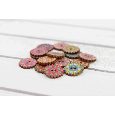 Pro Háčkování Knoflík dřevěný vroubkovaný 20 mm_mix barevných kombinací 5 ks – Zboží Dáma