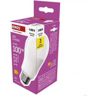 Emos LED žárovka Classic A60 E27 13 W 100 W 1521 lm neutrální bílá – Sleviste.cz