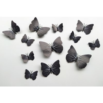 Nalepte.cz 3D dekorace motýlci černí se vzorkem 12 ks 12 kusů 6 cm až 12 cm – Zboží Mobilmania