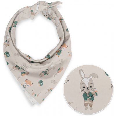 Biante Dětský bavlněný šátek Sandra SA-701 Zajíčci a lišky s balónky - zelené na světle béžovém – Zboží Dáma
