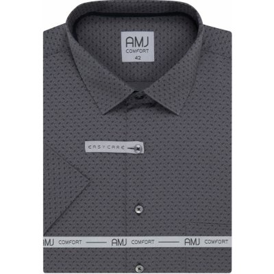 AMJ košile slim fit s krátkým rukávem šedá se vzorem