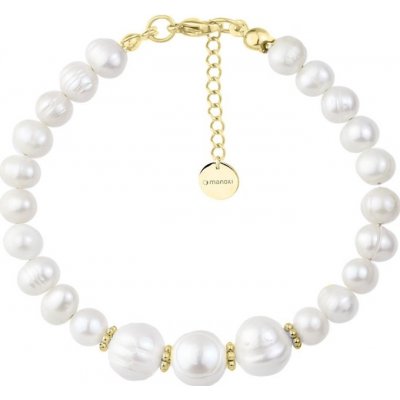 Manoki Luxusní perlový náramek Debora chirurgická ocel BA1108G zlatá Bílá