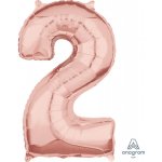 Balónek fóliový narozeniny číslo 2 růžovo zlaté 66 cm