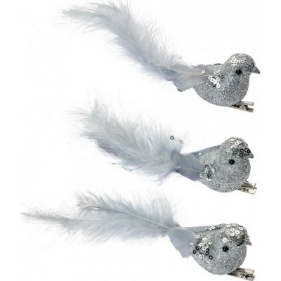 Clayre & Eef 3ks stříbrná dekorace ptáček s peříčky na klipu - 12*3*4 cm – Hledejceny.cz