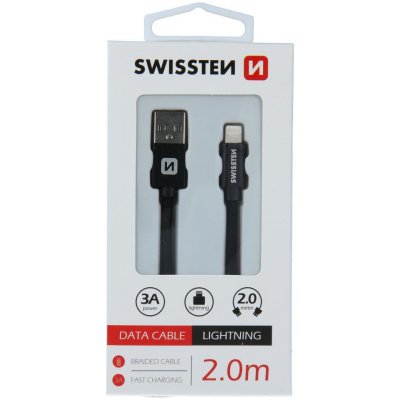 Swissten 71523301 USB 2.0 typ A na Lightning, USB 2.0, zástrčka A - zástrčka Lightning, opletený, 2m, černý – Zboží Mobilmania