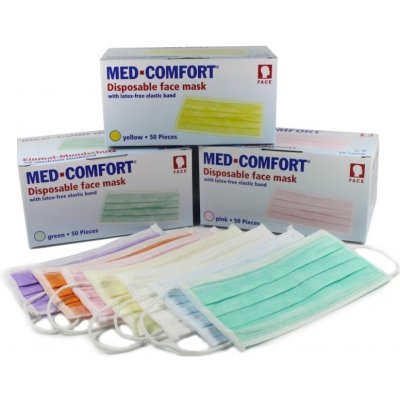 Med-Comfort Ústenky operační 3 vrstvé s gumičkou, žluté, 50 ks