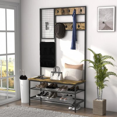 Honcom věšák na kabáty s botníkem hnědý – Zboží Dáma