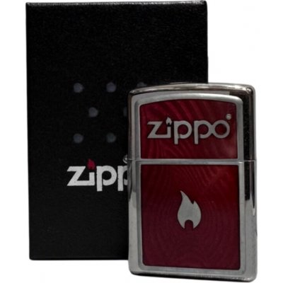Zippo chrom pol. Plakette "Red 3D Flame – Hledejceny.cz