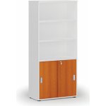 Primo Kombinovaná kancelářská skříň WHITE, zasouvací dveře na 2 patra, 1781 x 800 x 420 mm, bílá/třešeň – Zboží Dáma