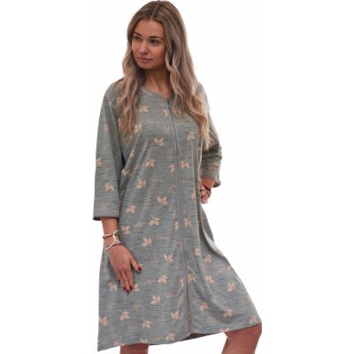 Dámský župan na zip pro plnoštíhlé šedobéžový s růžovými lístky 1G0717 béžová – Hledejceny.cz