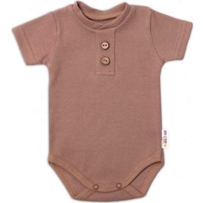 Baby Nellys Kojenecké žebrované body s knoflíčky kr. rukáv Boy hnědé