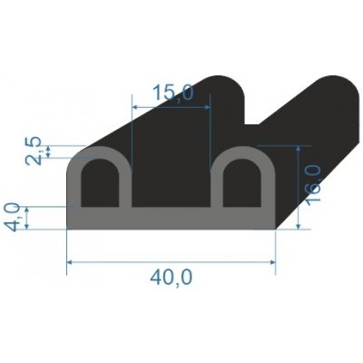 05355060 Pryžový profil tvaru "U", 40x19/15mm, 60°Sh, EPDM, -40°C/+100°C, černý | Zboží Auto