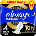 Always Ultra Secure Night hygienické vložky vel. 4 s křidélky 36 ks – Zbozi.Blesk.cz