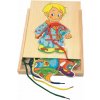 Dětské vyšívání Woody Dřevěné motorické hračky Šněrovací šatní skříň Kluk