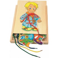 Woody Dřevěné motorické hračky Šněrovací šatní skříň Kluk