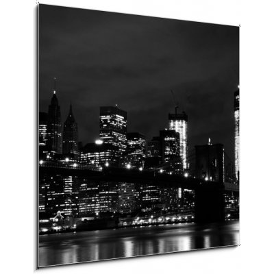 Skleněný obraz 1D - 50 x 50 cm - Brooklyn Bridge and Manhattan Skyline At Night, New York City Brooklynský most a Manhattan Skyline v noci, New York City – Zboží Mobilmania