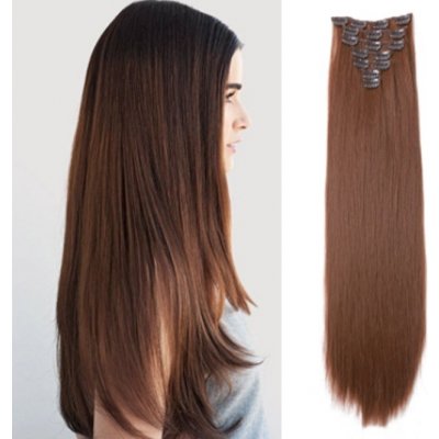 Vlasy clip in 7 pásů - hnědé vlasové příčesky rovné 60 cm – Zboží Dáma