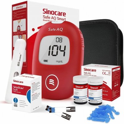 Sinocare Glukometr Safe AQ Smart, 25 proužků, 25 lancet, odběrové pero, taštička – Zboží Živě