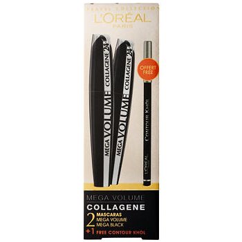 L'Oréal Paris Mascara Mega Volume Collagene 24h Woman 2 x 9 ml Mascara Mega Volume Collagene 24h + 2 g Eye Contour Khol Black dárková sada